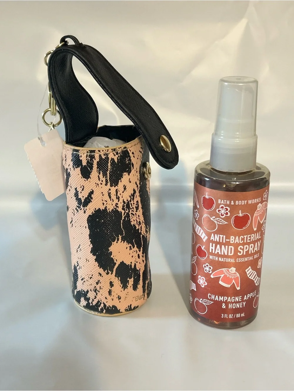 Bath & Body Works Pink and Black Patterned Spray Holder with Key Clip